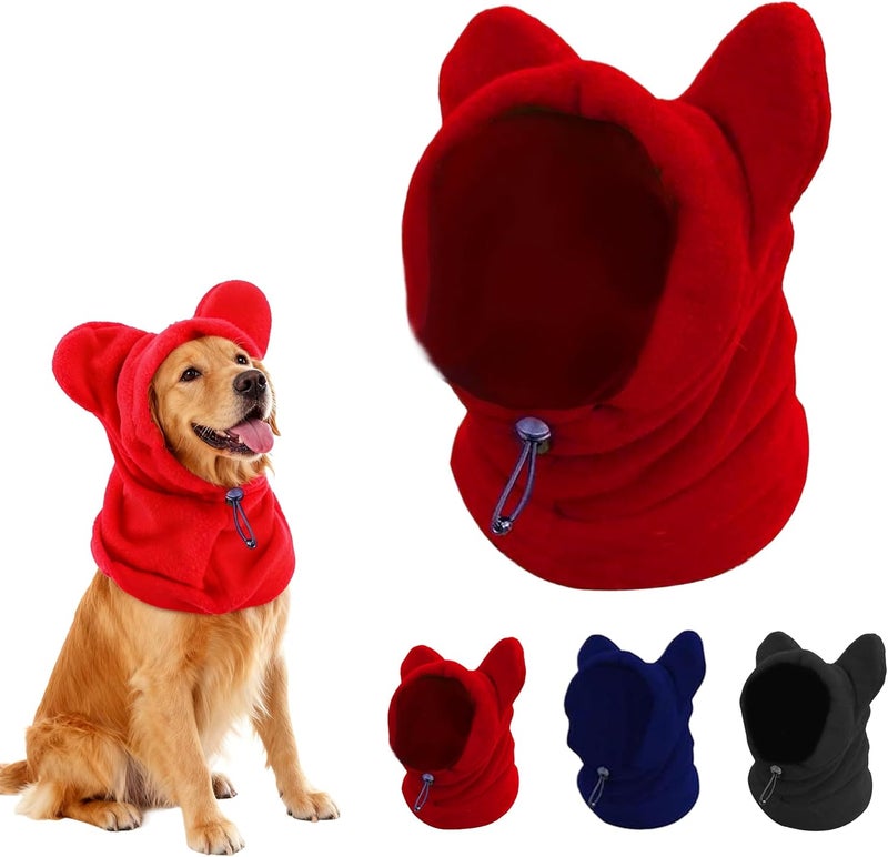 ETOFIXEE Dog Snood Winter Hood with Ear Protection, Fleece Neck Warmer for Dogs, (Red, Medium) - Image 1